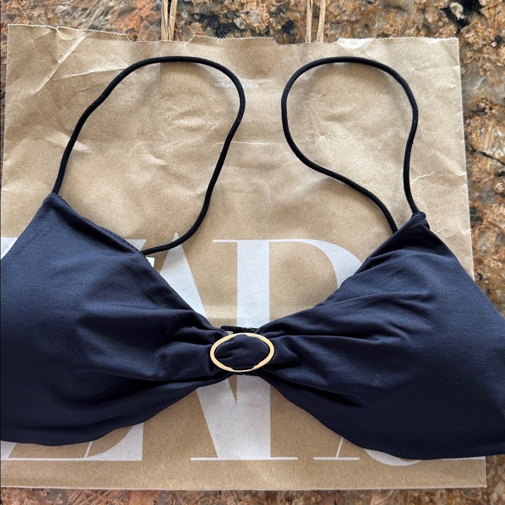 Zara Black Bikini Top with Gold Ring - Picture 2 of 8